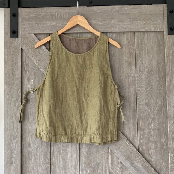 ARITZIA, Summer Linen Top, OS, Mustard Green and Coco inside - Picture 1 of 15